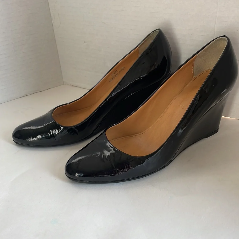J. Crew shoes 7 Martina patent black wedges made in Italy